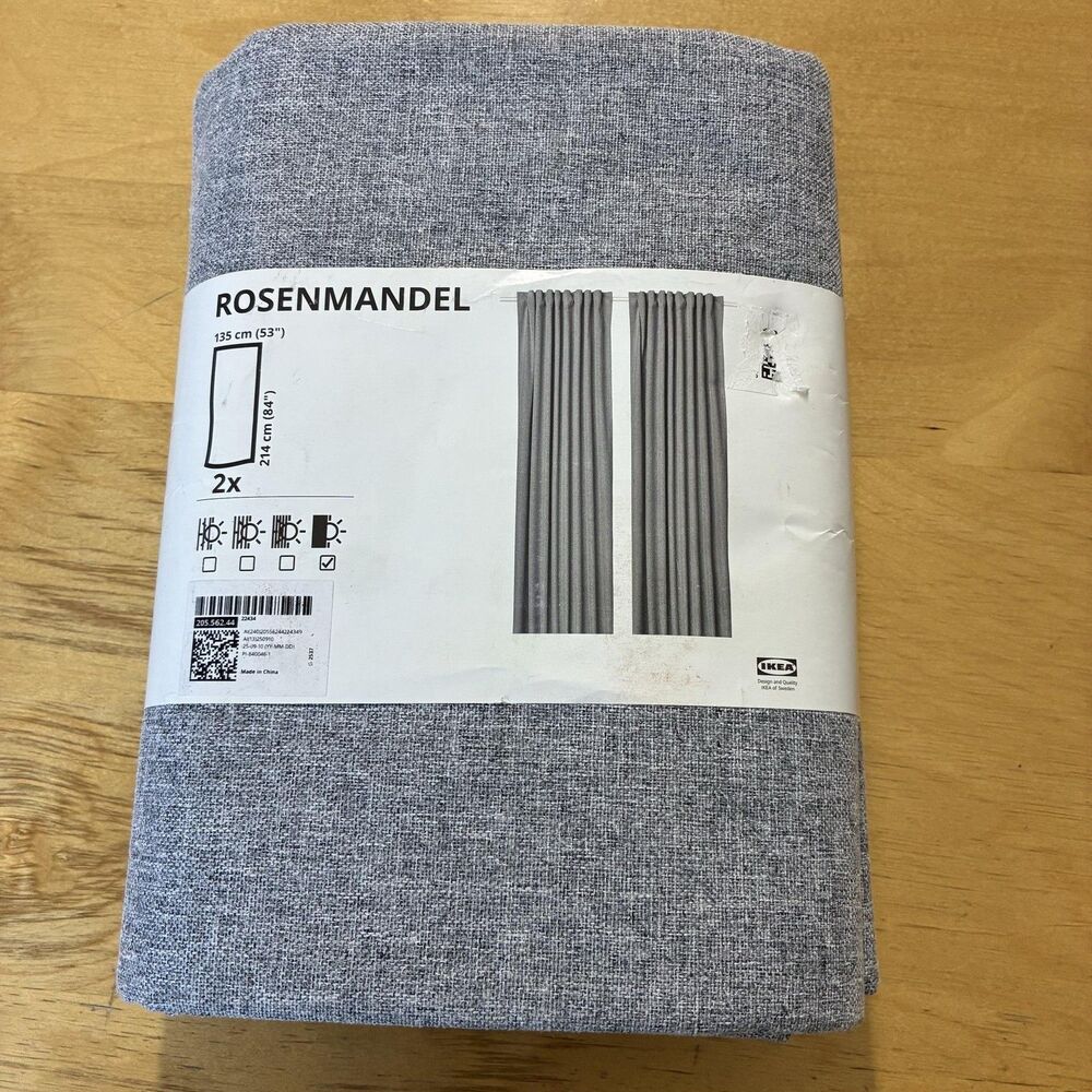 IKEA ROSENMANDEL Gray Blackout Curtain Panels Set Of 2 53x84 Textured Window